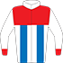 Colours: White, Red Yoke, Blue Braces & Red Cuffs