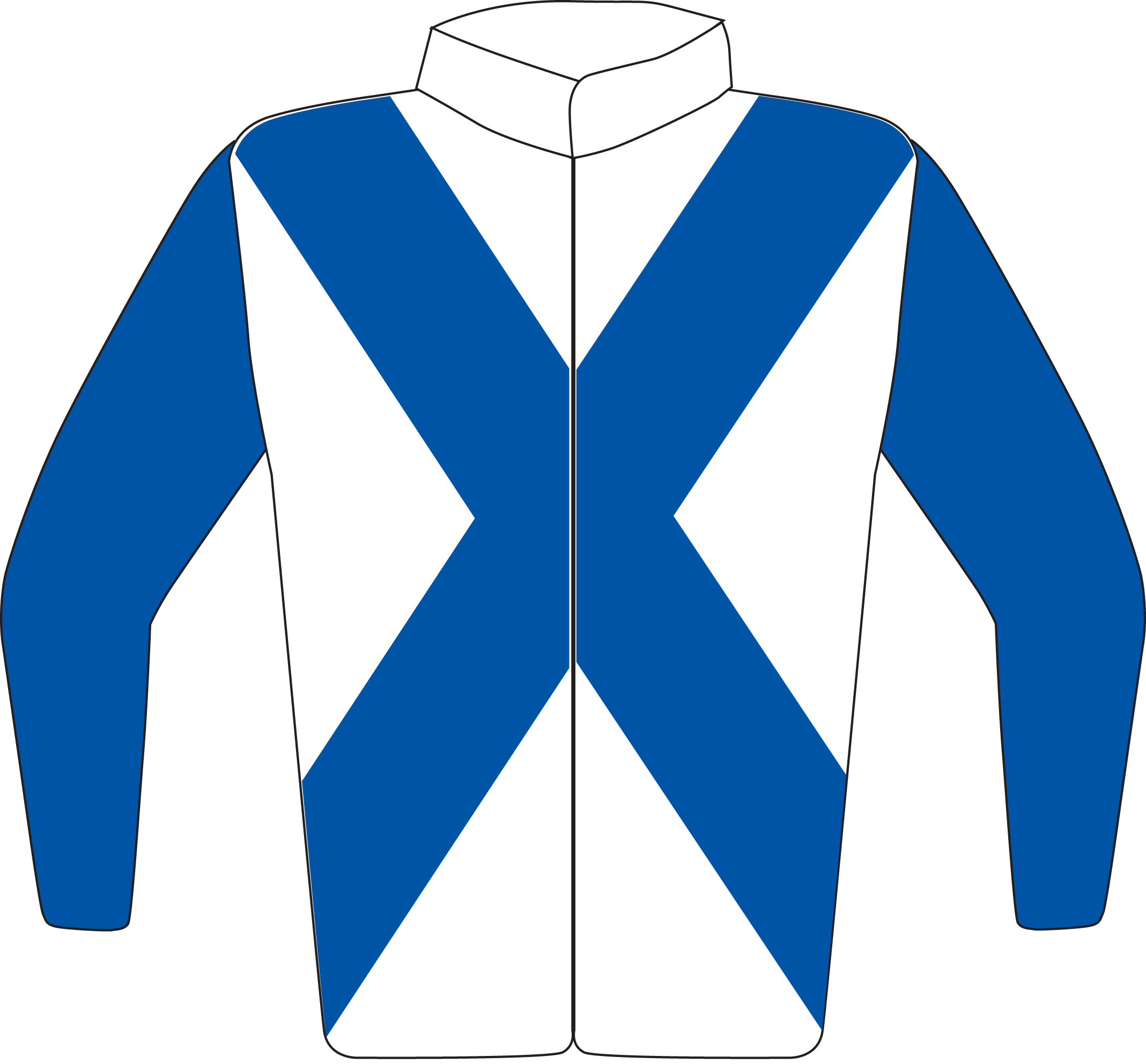 Colours: White, Blue Crossed Sashes & Sleeves