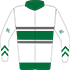 Colours: White, Dark Green Grey Outlined Hoop, Collar & Waistband, B L & Chevrons on Sleeves