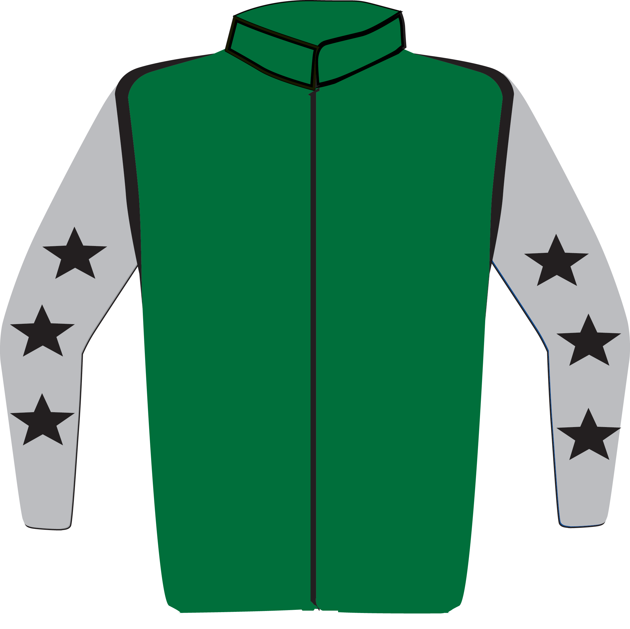 Colours: Forest Green, Black Seams, Stars on Silver Sleeves