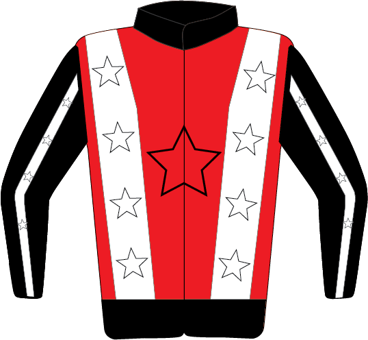 Colours: Red, Black Outlined Star, Black Outlined Stars on White Braces, White Stripe on Black Sleeves