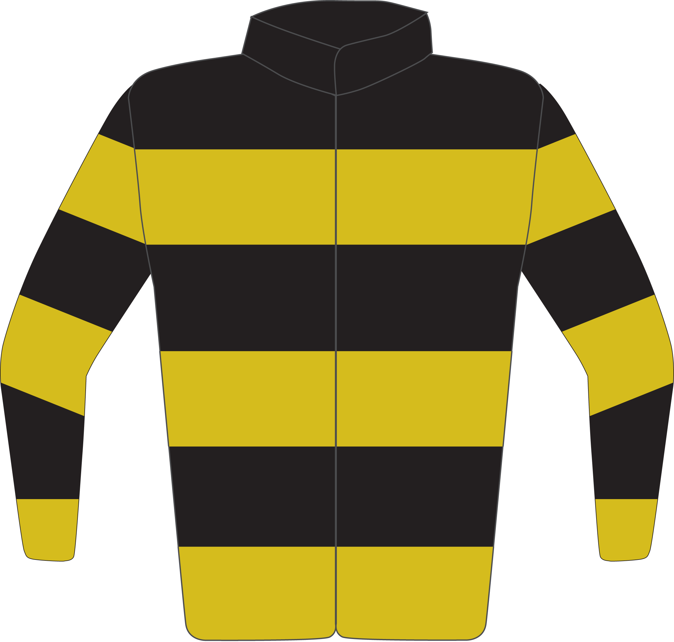 Colours: Black, Gold Hoops, Black & Gold Hooped Sleeves