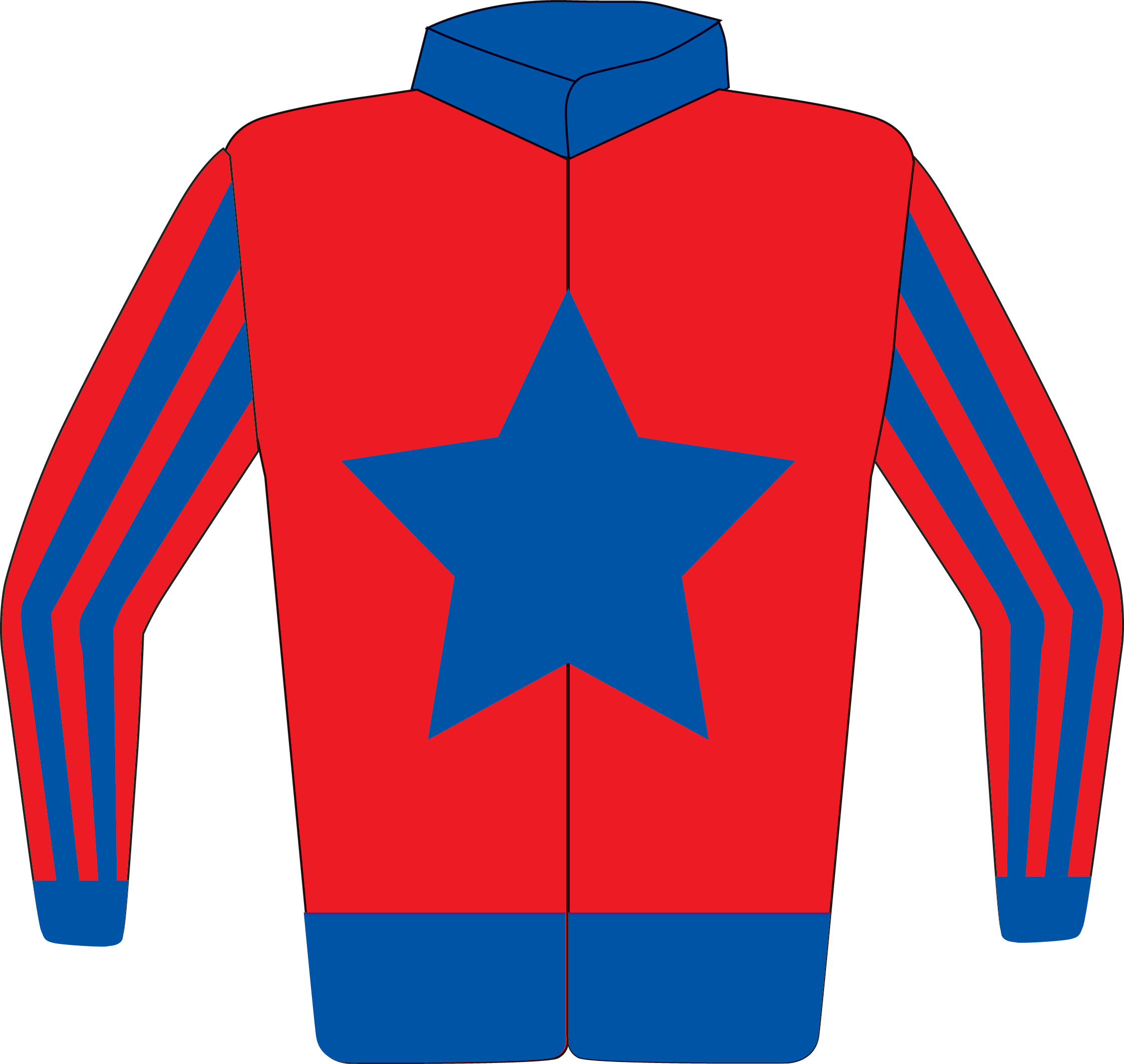 Colours: Red, Royal Blue Star, Collar & Waistband, Royal Blue & Red Striped Sleeves, Royal Blue Cuffs