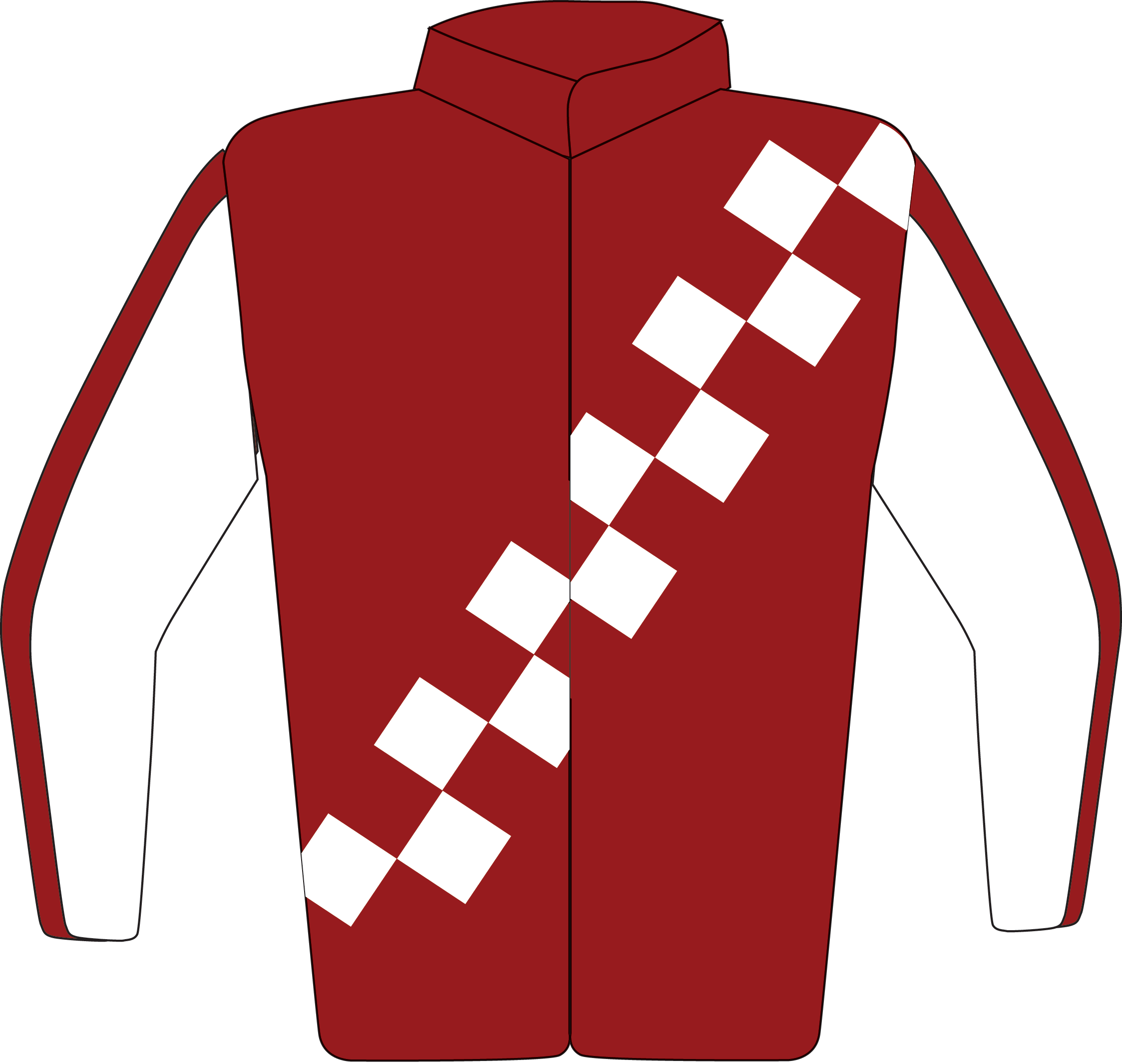 Colours: Maroon, Maroon & White Chequered Sash, Maroon Seams on White Sleeves