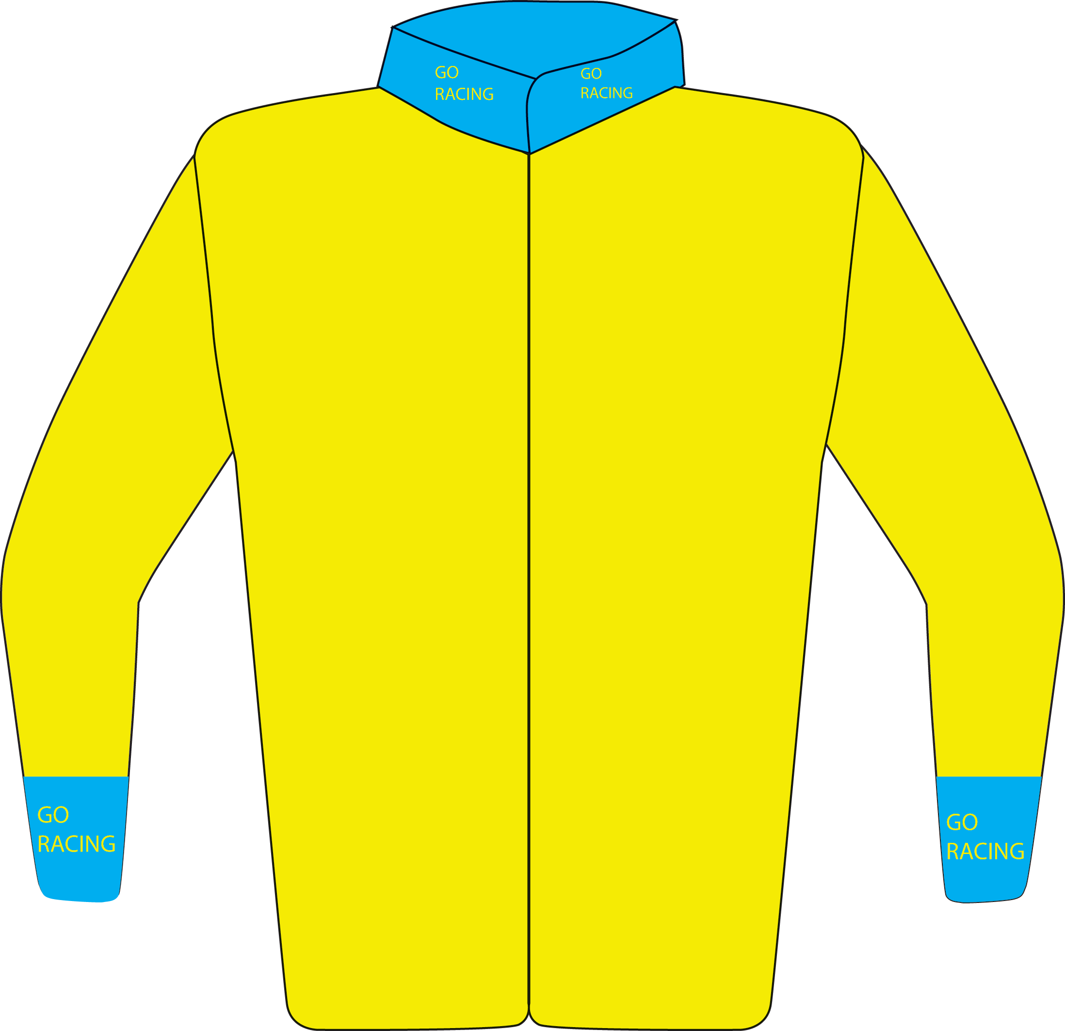 Colours: Fluro Yellow, Go Racing Logo on Light Blue Collar & Cuffs