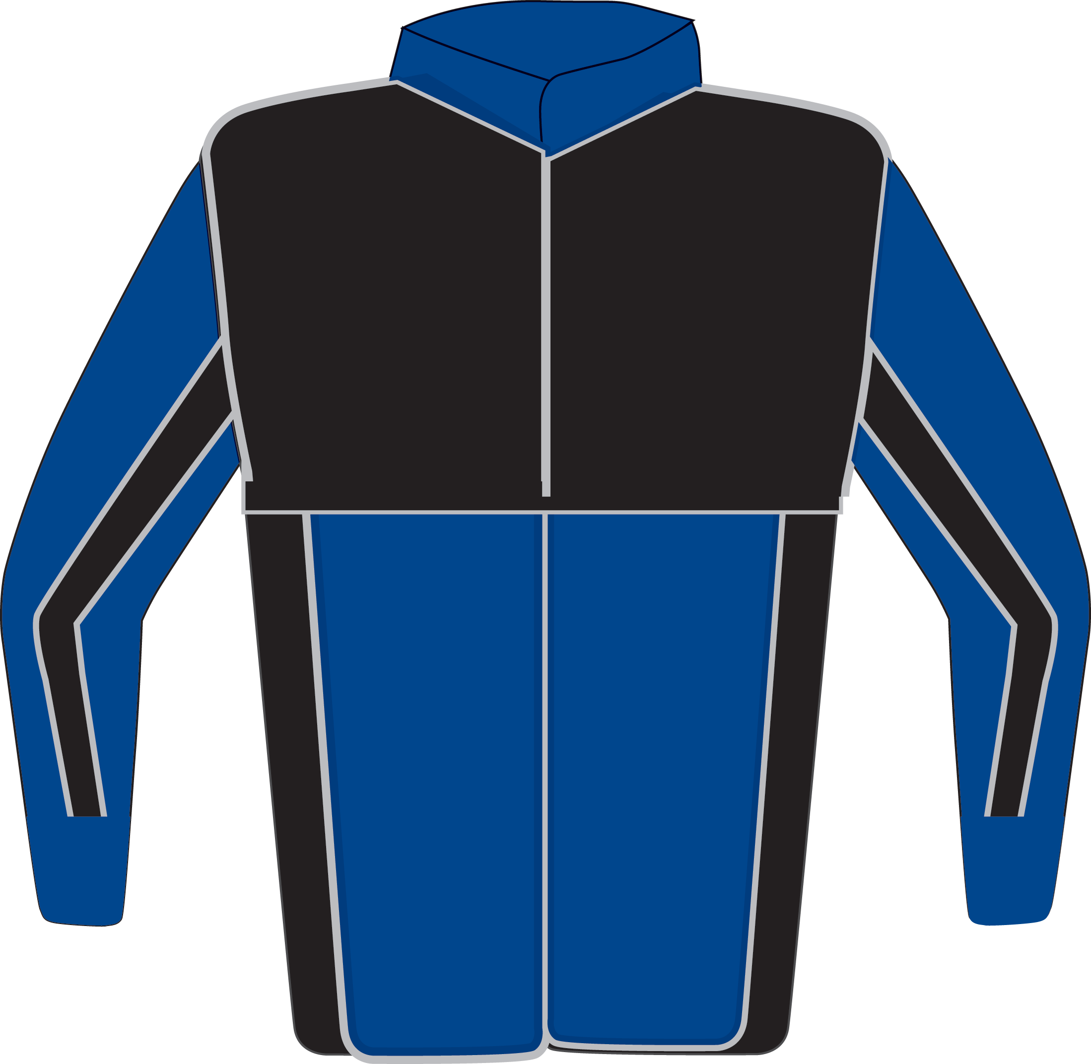 Colours: Royal Blue, Black & Silver Outlined Yoke & Panels, Silver Outlined Stripe on Sleeves