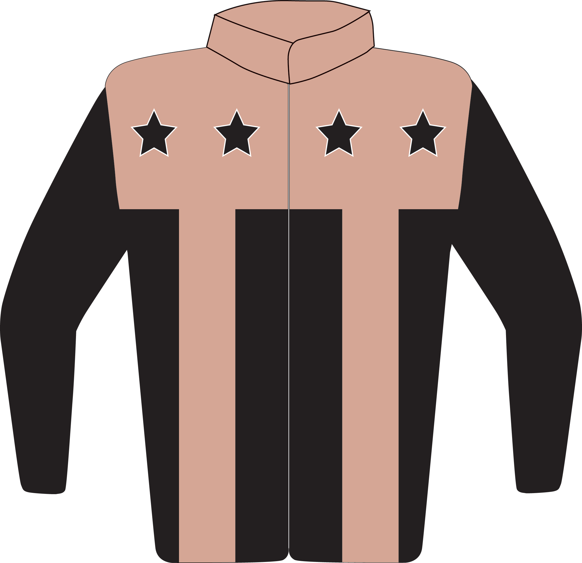 Colours: Black, Black & White Outlined Stars on Salmon Yoke, Salmon Braces & Collar
