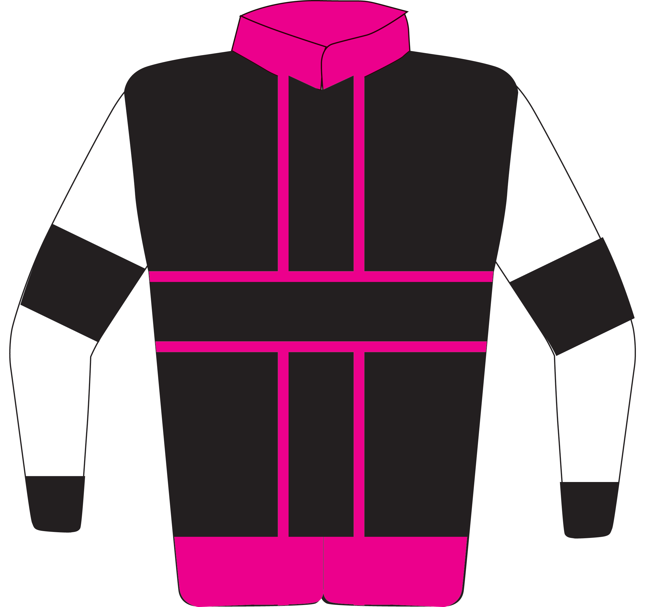 Colours: Black, Pink Outlined Cross, Pink Collar & Waistband, White Sleeves, Black Armbands & Cuffs
