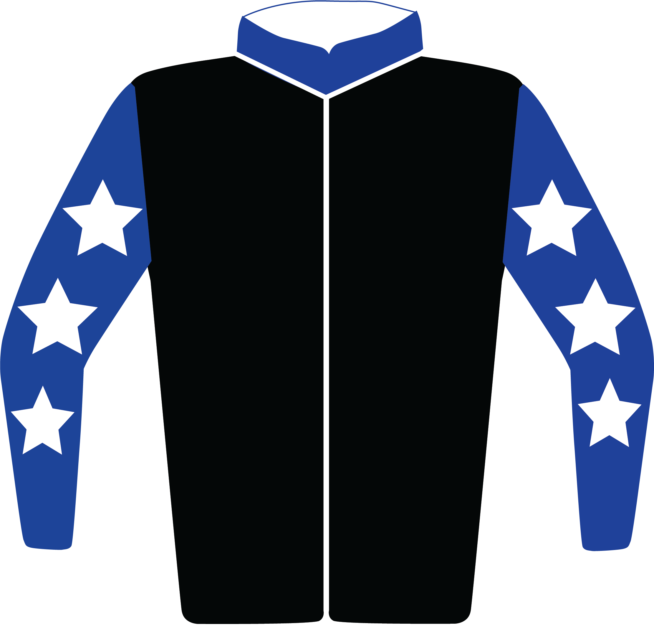 Colours: Black, White Seams, Royal Blue Collar, White Stars on Royal Blue Sleeves