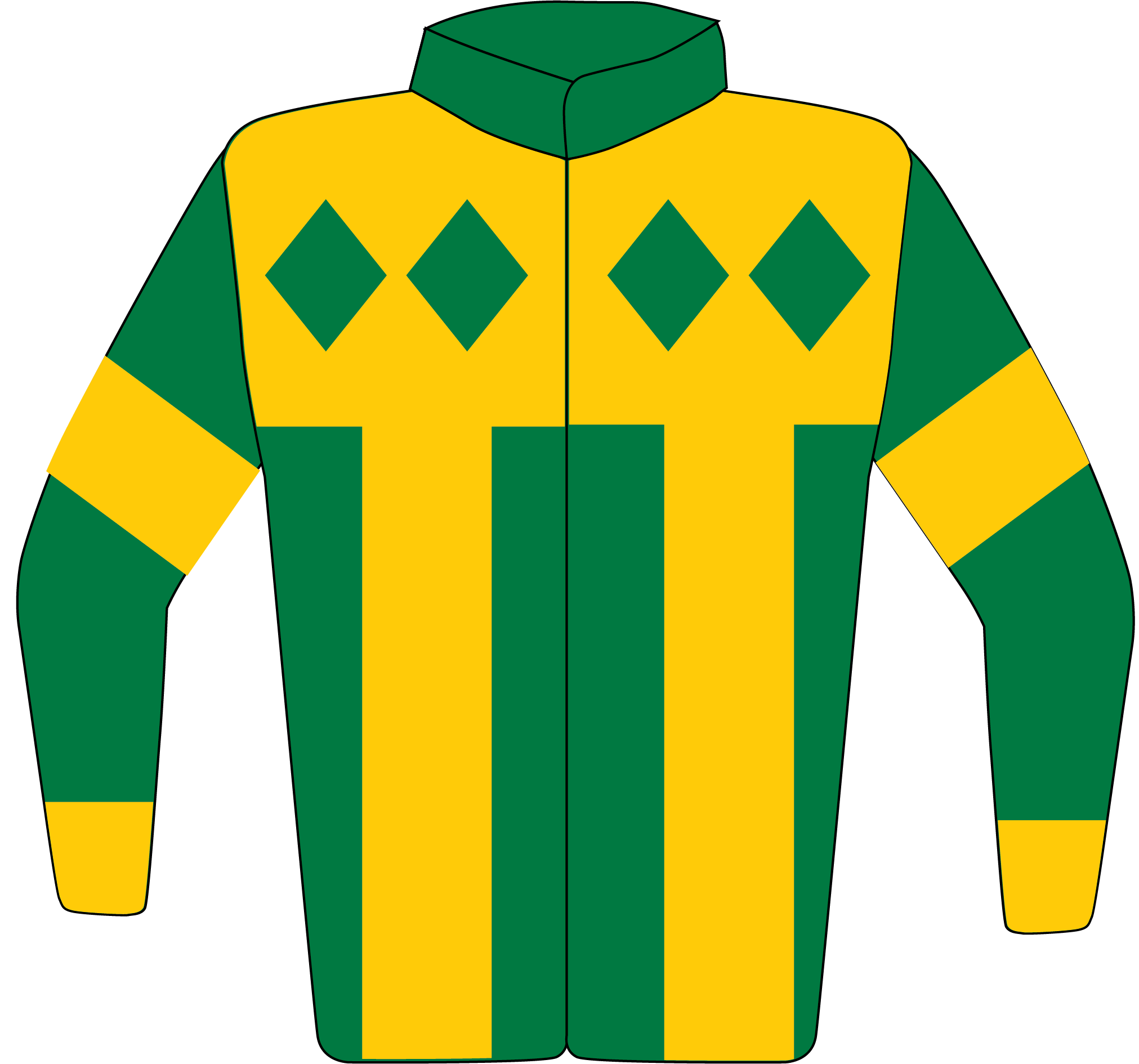 Colours: Green, Green Diamonds on Gold Yoke, Gold Braces, Armbands & Cuffs