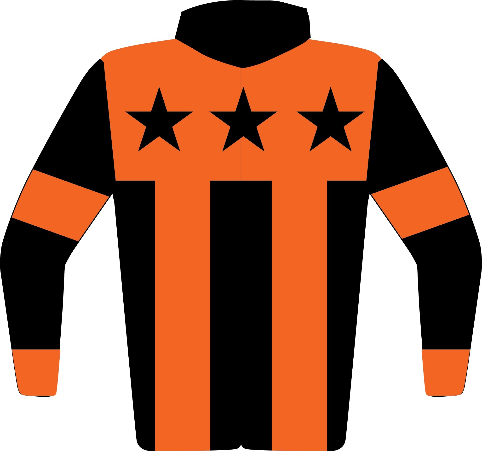 Colours: Black, Black Stars on Orange Yoke, Orange Braces, Armbands & Cuffs