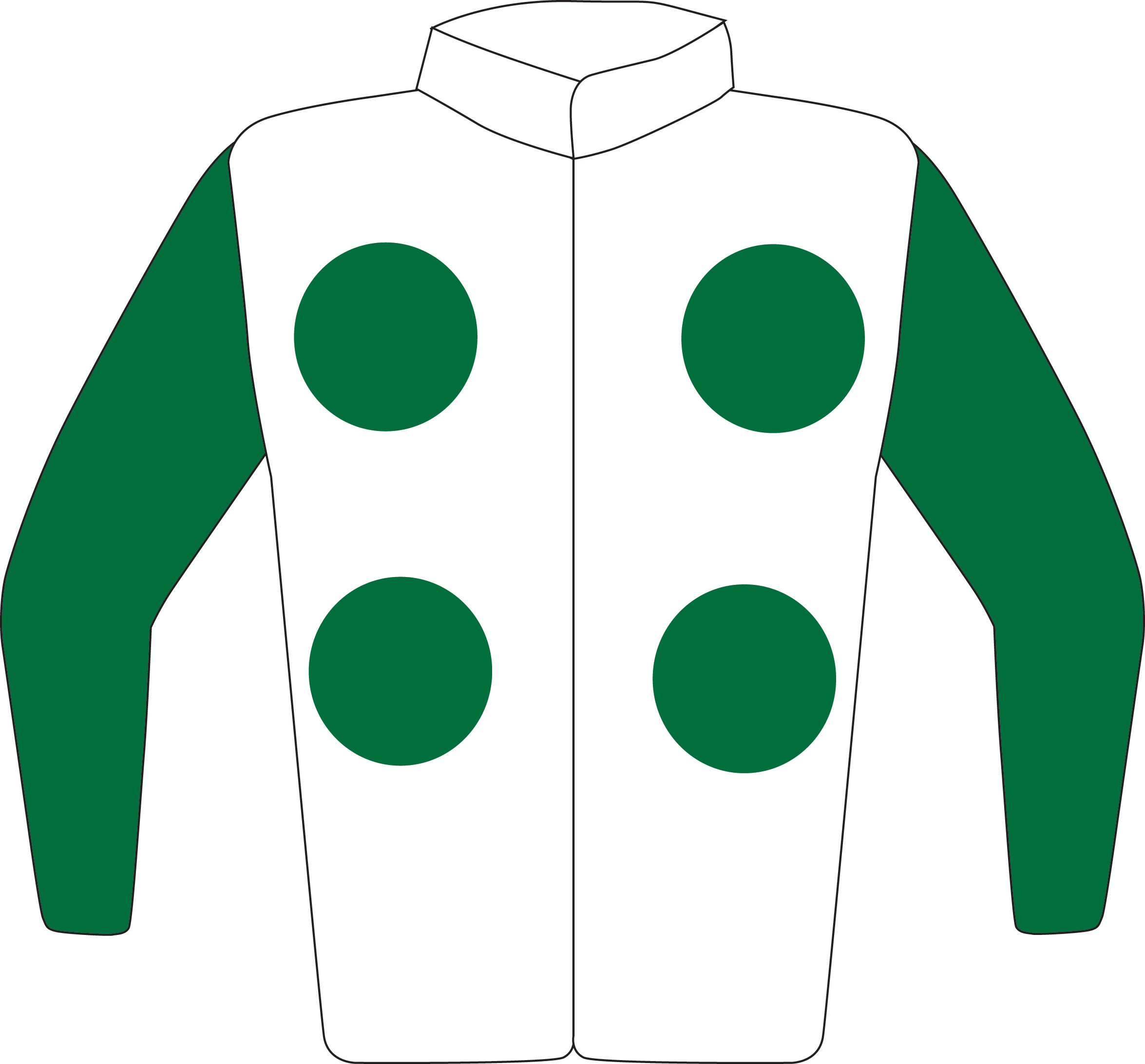Colours: White, Emerald Green Spots & Sleeves