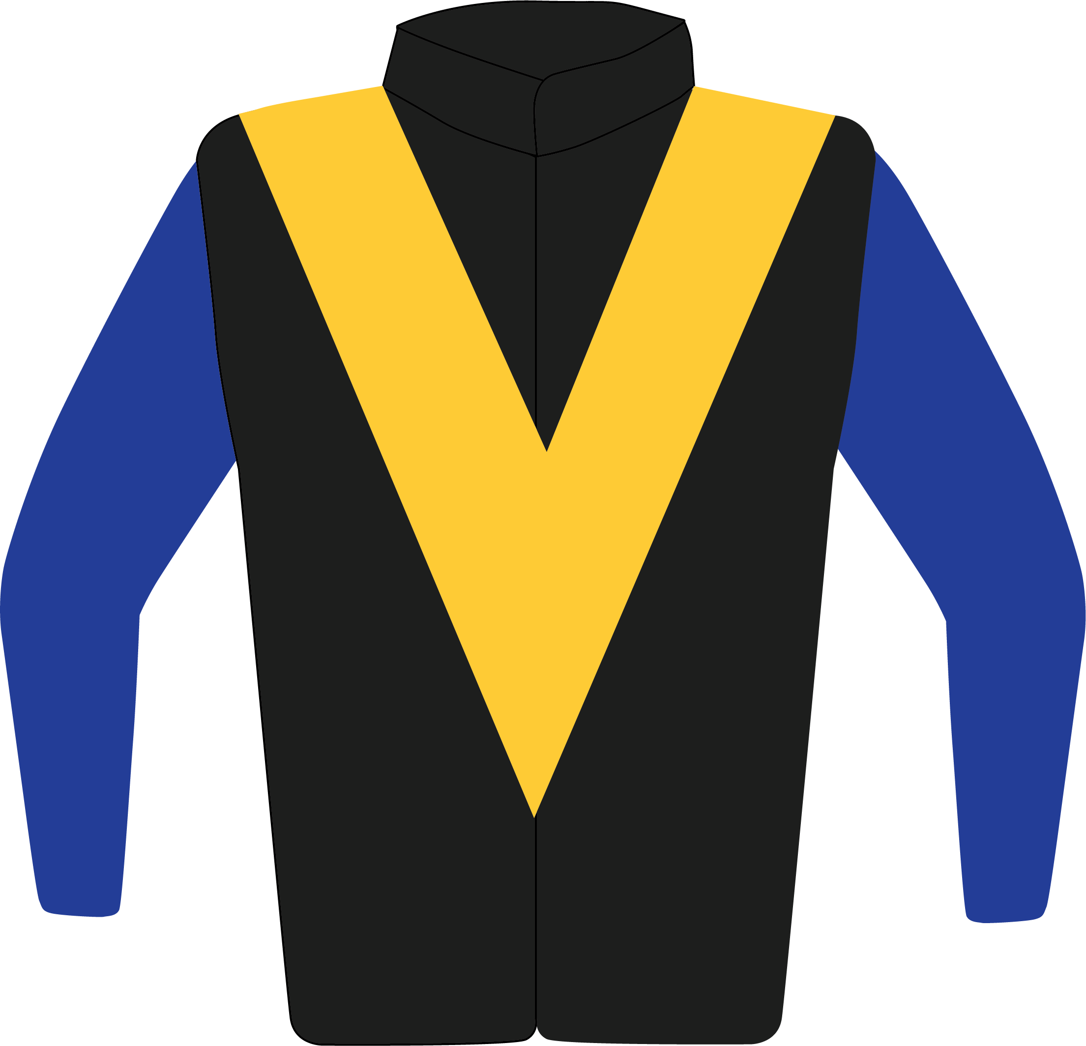 Colours: Black, Gold V & Blue Sleeves