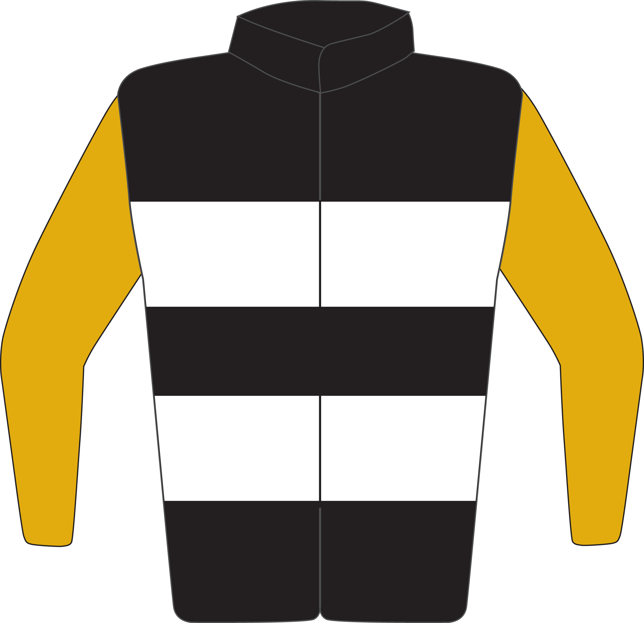 Colours: Black, White Hoops & Gold Sleeves