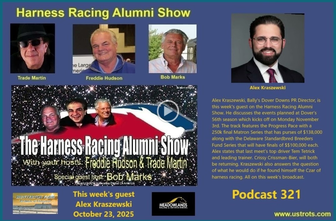 Alex Kraszewski this week’s guest on the Harness Racing Alumni Show